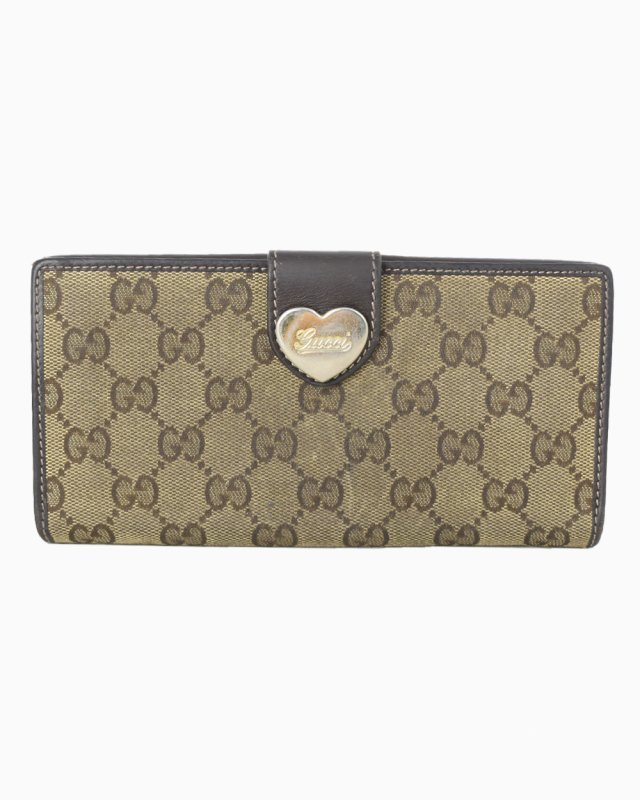 Carteira Gucci Original Heart Continental Ebony GG Canvas Feminina